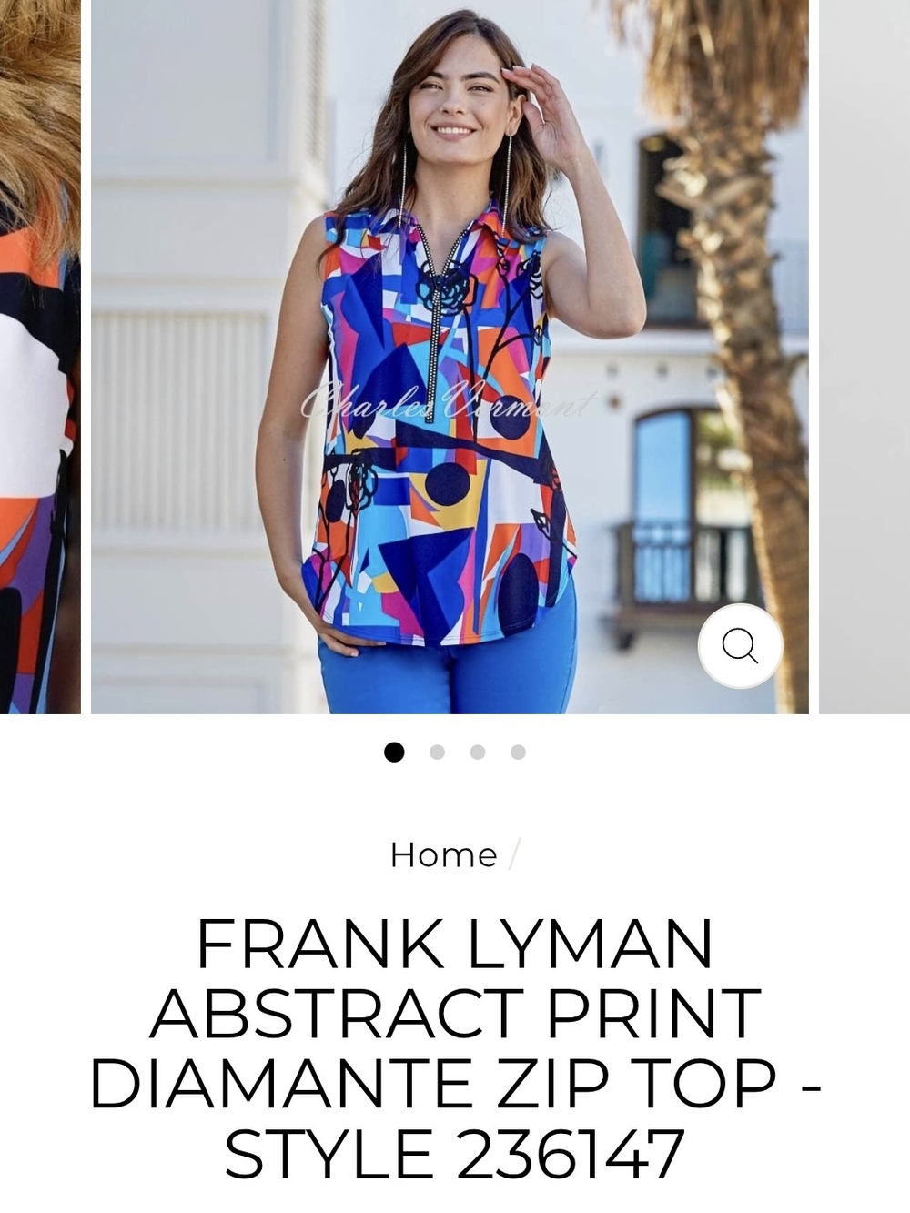 Frank Lyman Abstract Diamante Multicolor Zip Front Sleeveless Top